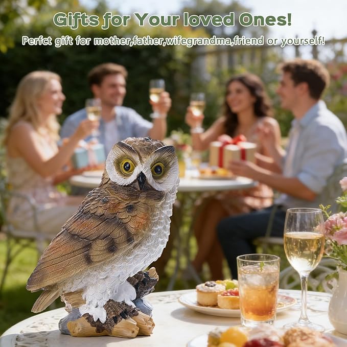 Solar Owl Garden Outdoor Statue,Owls Figurine Sculpture with LED Lights for Porch Patio Lawn Yard Deck Spring Summer Decor - Ideal Easter Day Housewarming for Women Men Owl Lover