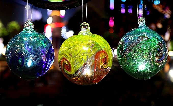 6-Inch Solar Hanging Glass Gazing Ball Outdoor Garden Décor Aqua-Blue Swirl