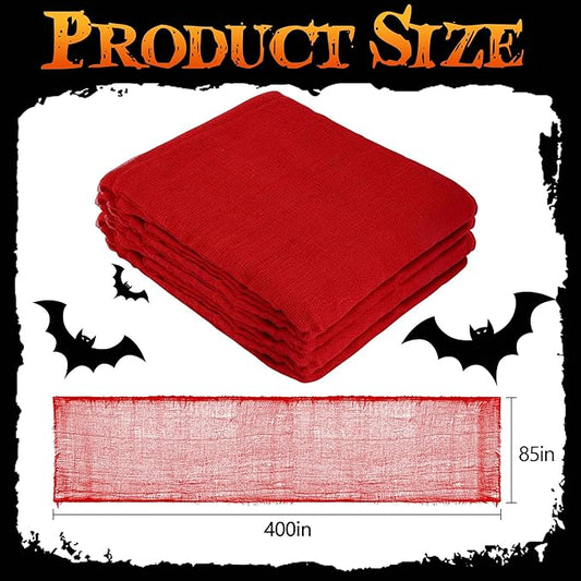 RunNico 400'' x 85'' Halloween Blood Red Scary Gauze, Bloody Haunted House Creepy Cloth, Spooky Fabric Hanging Decoration for Horror Themed Nightmare Party Wall Yard Doorway Porch Decor