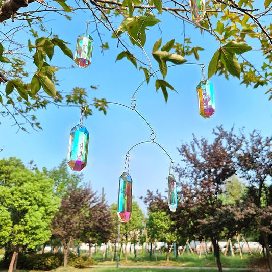 DIY Crystal Sun Catcher Wind Chime, Hanging Prisms Rainbow Maker Suncatcher for Home and Garden Decoration (FL-AB76-6CT)