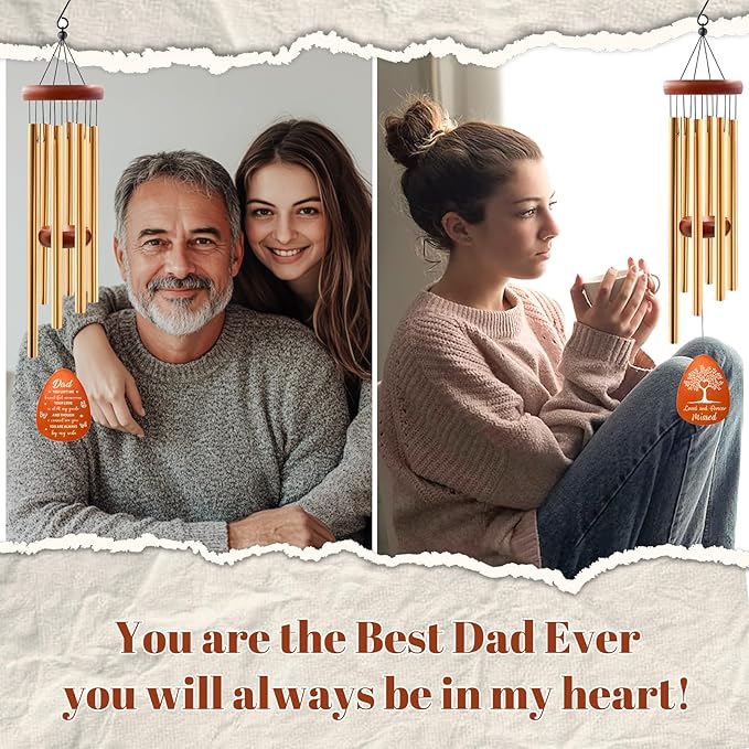 Wazzio Memorial Sympathy Gifts for Loss of Dad, Memorial Wind Chimes for Loss of Father, in Memory of Father Sympathy Gifts for Christmas Fathers Day for Garden Home Outdoors