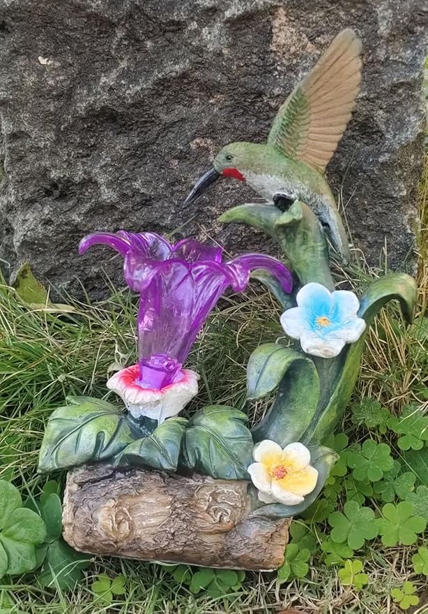 Eletina Resin Hummingbird Solar Light with Flower Garden Decorations,Waterproof Statues and Figurines Light Garden Art for Patio Lawn Yard Decorations (Resin Hummingbird Solar1)