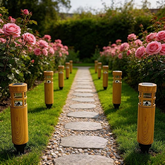 Solar Pathway Lights, 8 Pack LED Solar Lights Outdoor Waterproof, Wood-grain Color Style, Warm Yellow Light Auto On/Off, Solar Pathway Lights for Your Garden, Landscape, Path, Yard, Walkway Decor