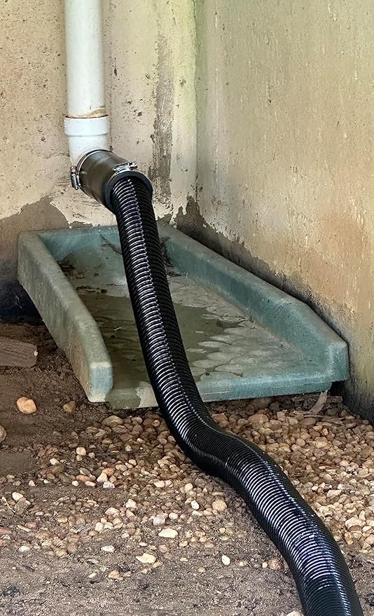 Pond Hose ID 2” × 25ft Black Corrugated Flexible Reinforced PVC Hose Vinyl Tubing for Pond Pump Fountain Garden Waterfall, Non-toxic & Kinkproof, with 2 clamps