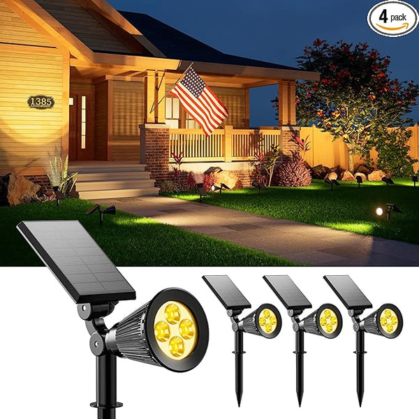 4 Pack Solar Powered Spotlights Waterproof Outdoor for Christmas Decorations, Tree, Santa Claus, Snowman, Christmas Ambient Outdside Spot Landscape Lights for Wall, Garden, Yard, Sidewalk, Warm White