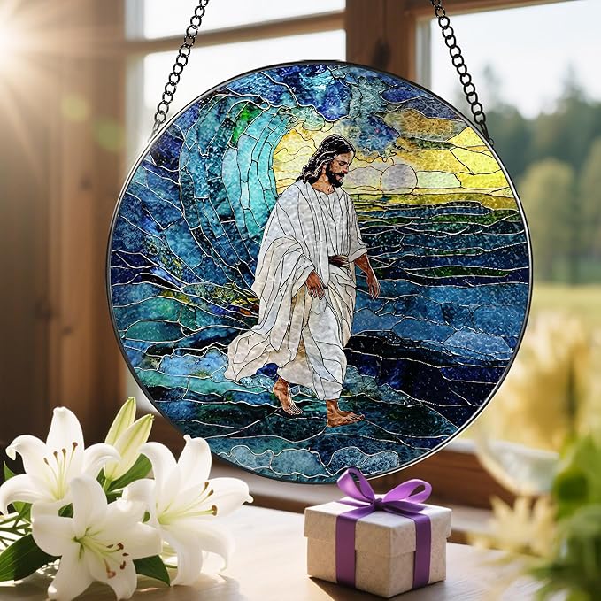 8-Inch Jesus Christian Suncatcher Ornament, Stained Glass Window Hanging, Religious Ornament, God Jesus Home Decor, Faith Window Decor โ Gift for Christmas & Holidays, Christian Gifts, Religious Gifts