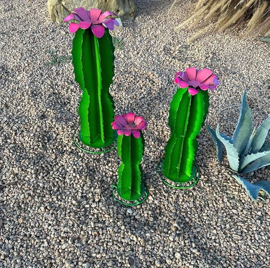 Handmade Blue Myrtle Cactus - Mexican Garden Art, Yard Art, Garden Decor, Indoor/Outdoor Metal Decor, Yard Decoration (Small - 9x11x6)