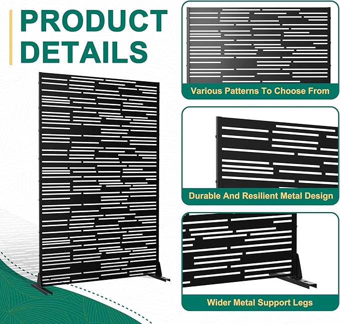 72" Hร47" W Metal Privacy Screen Outdoor Privacy Screen Freestanding, for Patio Lawn Deck,Privacy Panels Decorative Privacy Fence(Consists of 3 Panels)