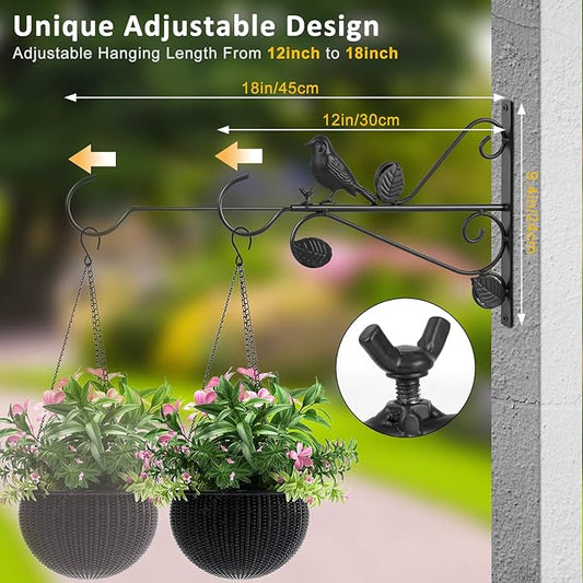 ATKKE Adjustable Wall Plant Hanger(12 to 18 inch), Bird Feeder Hook Hangers Telescopic Metal Hanging Basket Brackets for Plant Pot Hummingbird Feeder Wind Chimes Lantern String Lights, 4 Pack