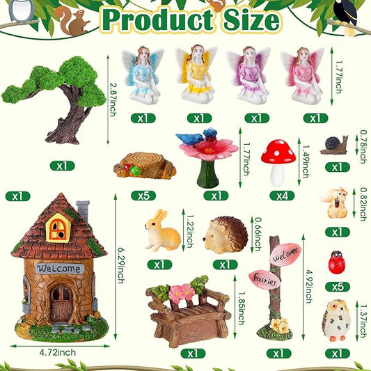 Leyndo 28 Pcs Solar House Garden Accessories Fairy Light up Fairy Figures Garden Kit Resin Miniature Mushroom House Figures Micro Landscape Ornaments (Fresh)