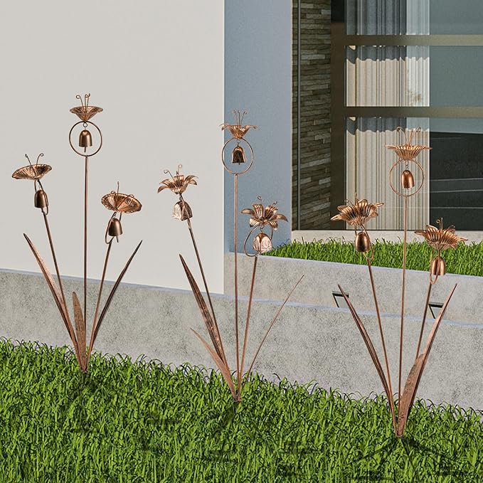 WSgift Metal Calla Lilies Flowers with Bells for Outside Yard Art Bronze Wind Chime