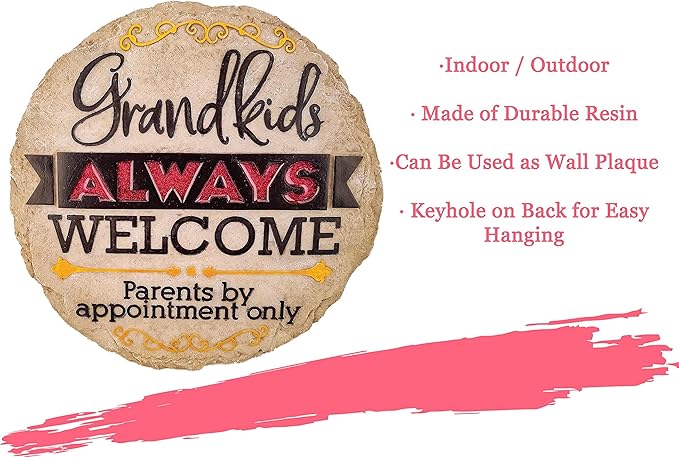 Spoontiques - Garden Décor - Grandkids Welcome Stepping Stone - Decorative Stone for Garden