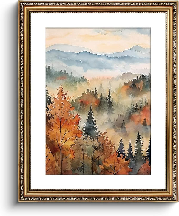 ARPEOTCY Vintage Gold Framed Large Wall Art, Classical Fall Forest Autumn Landscape Paintings, Canvas Prints Artwork with Antique Frame, Victorian Wall Picture Decor for Living Room, 16x20 inch