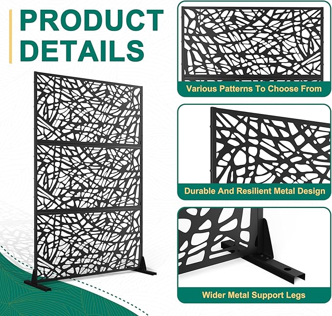 72" Hร47" W Metal Privacy Screen Outdoor Privacy Screen Freestanding, Outdoor Privacy Screens and Panels for Patio Lawn Deck(Consists of 3 Panels)