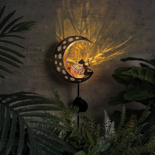 TERESA'S Collections Garden Decor for Outside,Moon Fairy Garden Accessories for Outdoor Decor, 39'' Solar Lights for Yard Decorations Outdoor, Metal Yard Stakes for Lawn Patio Porch Gifts for Mom