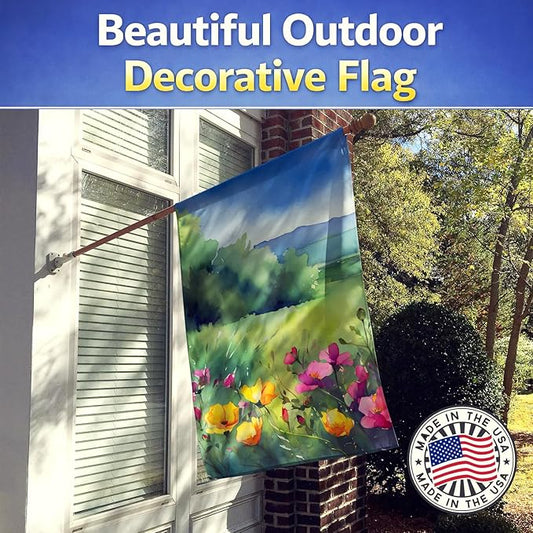 Caroline's Treasures North Dakota Wild Prairie Roses in Watercolor House Flag Large Porch Sleeve Pole Decorative Outside Yard Banner Artwork Wall Hanging, Polyester, House Size, Multicolor