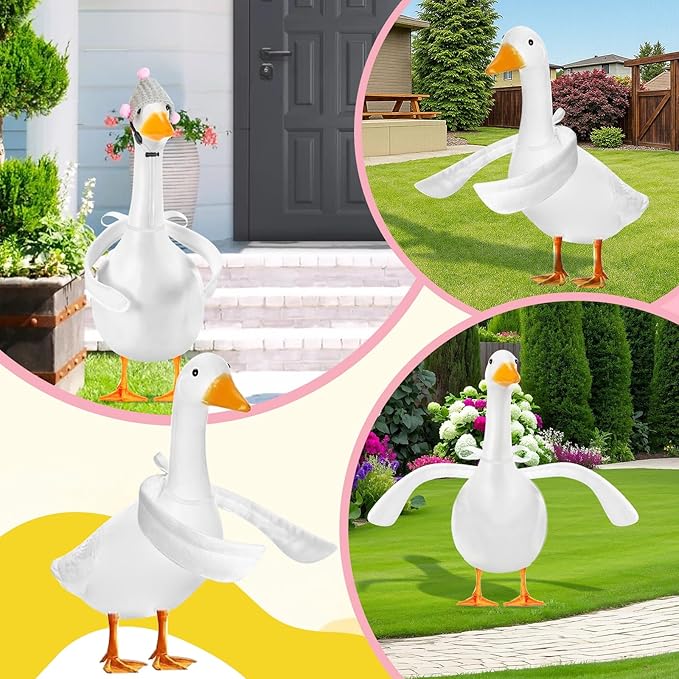 Poseable Goose Wings &Mini Hats for 23" Porch Goose Statue - 2-Pack White Fabric Arms for Custom Lawn Ornament Display - Weather-Resistant Yard Goose Accessories for Cement or Plastic Figures