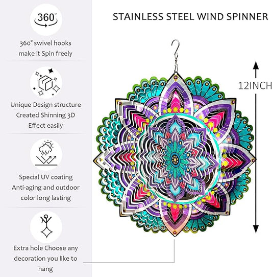 Aoedelyart Hanging Wind Spinners for Yard and Garden Mandala Purple Star,Kinetic Wind Spinners Outdoor Worth Gift Christmas Decorations,12Inch Stainless Steel Wind Spinner for Outdoor&Indoor Decor
