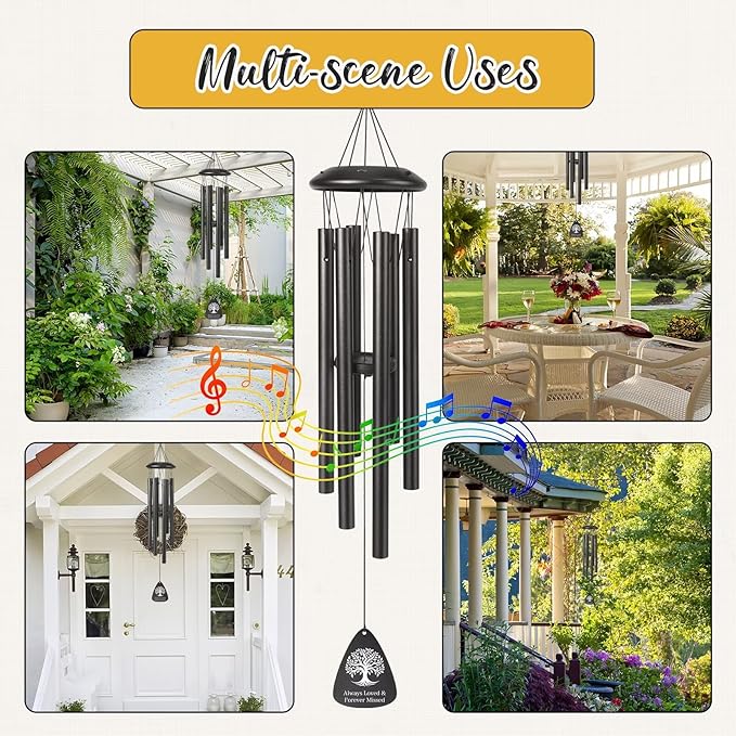 Memorial Gifts for Loss of Grandpa, 25''Memorial Wind Chimes of Sympathy Gifts for Loss of Grandpa,Condolence/Bereavement/Remembrance Gift,Windchimes in Memory,Funeral Decor for Garden Outside,Black