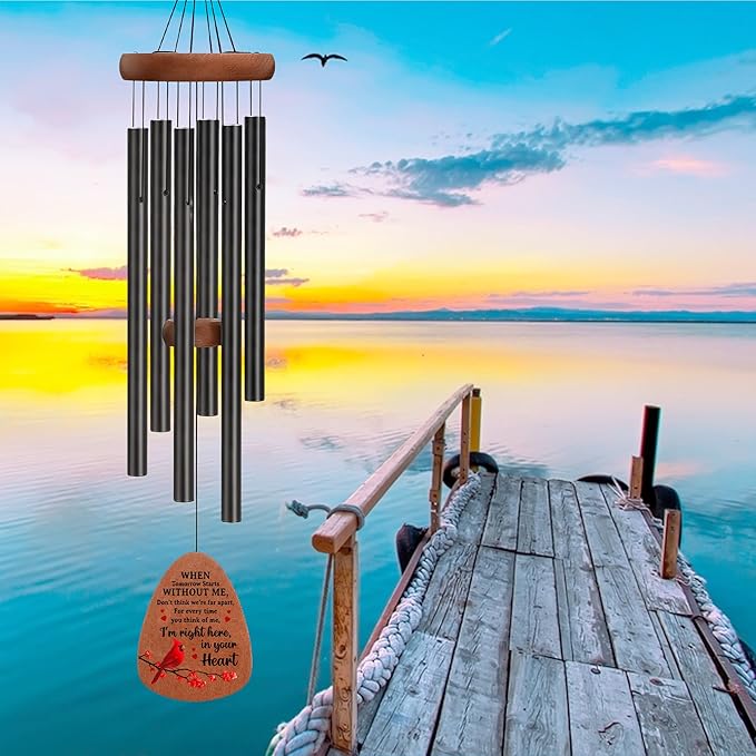 Cardinal Wind Chimes for Loss of Loved One, Sympathy Wind Chimes Home Decor Outdoor Garden, Gifts for Bereavement, Condolence, Funeral, Soothing Melodic Tones with Mute Option 32" - C4
