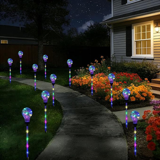 Huacenmy Solar Lights Outdoor Garden Decorative Waterproof 6 Pack Bulb Lights Outside Solar Pathway Lights for Garden Home Christmas Landscape Path Yard Lawn Driveway Flowerbed Decor - Multicolor