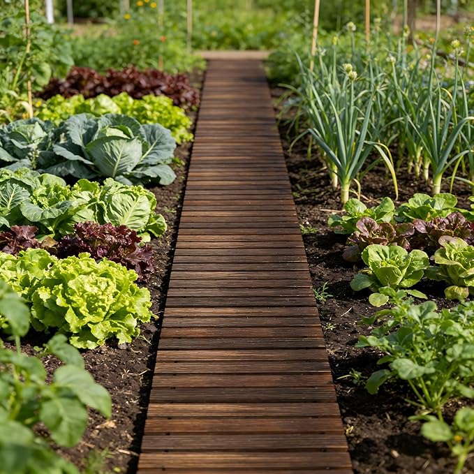 12FT Straight Wooden Garden Pathway Walkway Outdoor Roll Out Decorative Garden Non-Slip Patio Path Decorative Boardwalk Outdoor Road Floor for Backyard Beach Wedding Party