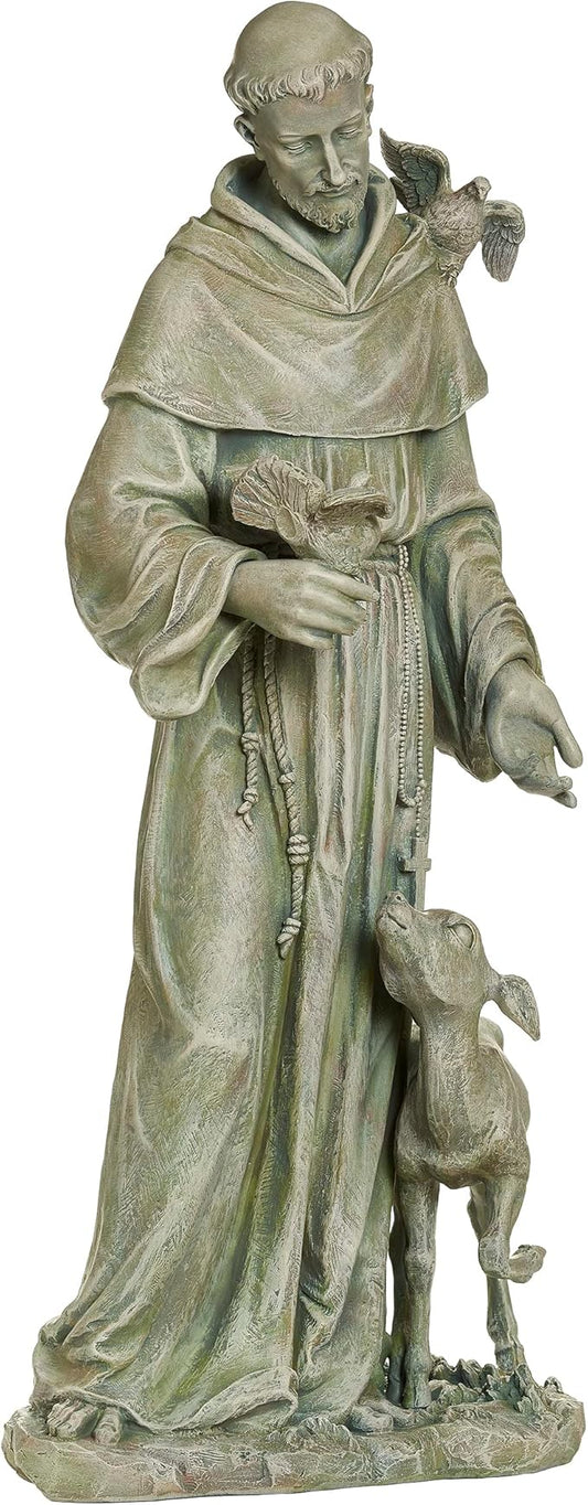Joseph's Studio by Roman – 36.5" St. Francis with Fawn Garden Statue – Religious Outdoor Decor for Yard, Lawn, or Memorial