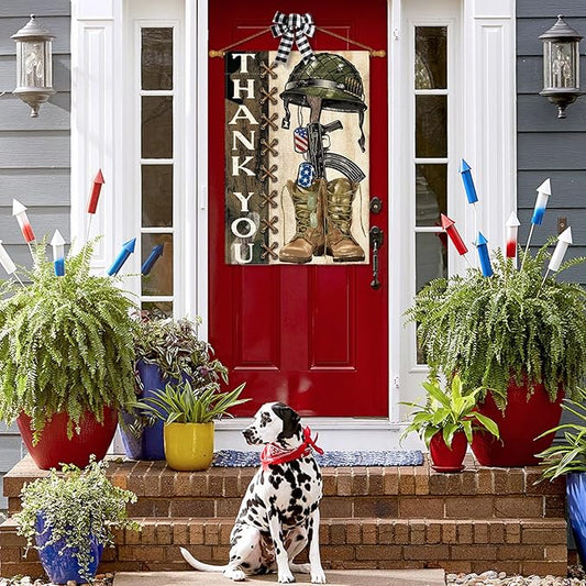 AVOIN colorlife Memorial Day Thank You Heroes House Flag 28x40 Inch Double Sided, Military Soldiers Boots Patriotic Veteran Yard Outdoor Decoration