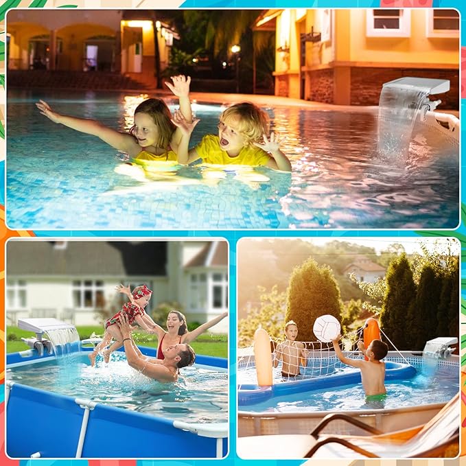 Pool Fountain, Pool Fountains for Above Ground Pools, Relaxing Waterfall Inground Swimming Pool Attachment, Water Spillway Koi Pond Waterfalls Fountains Kit Pool Cooler, Swimming Pool Accessories