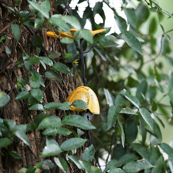 Japanese Wind Chime Cast-Iron Outdoor Ornament for Garden, Patio & Balcony, Hanging Metal Wind-Bell Decoration Gift, Blessing Pendant Windchimes, Yellow Dragonflies