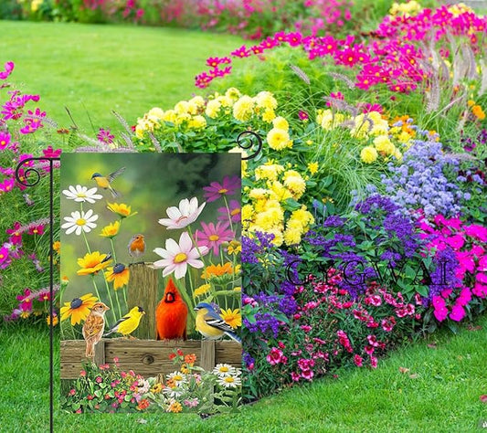Spring Garden Flag Cardinal Floral 12x18 Inch Double Sided, Small Burlap Garden Yard Flags for Outside Outdoor House Spring Summer Decoration