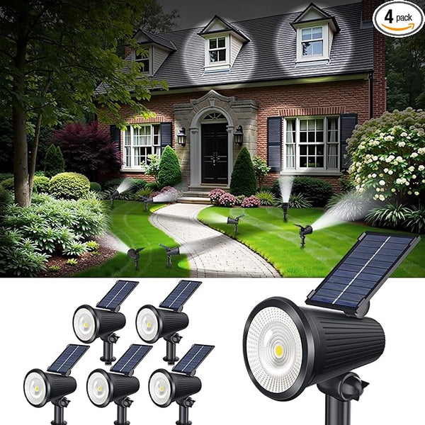 Solar Powered Spotlights Outdoor Waterproof Sunset Spot LED Lights Ultra Bright for Tree, Flag, Lawn, Statue, Pool, Garden, House, Wall, Yard, Path Outdoor Landscape Uplighting 6 Pack Cool White