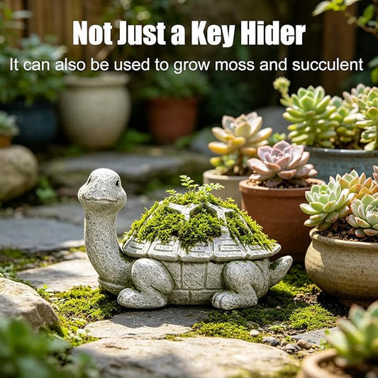 Turtle Planter Key Holder Box Waterproof Outdoor Hide-A-Key Succulent Pot with Drainage Succulent or Moss Planter on Turtle Shell Unique Garden Decor Sculpture Gift for Plant Lovers