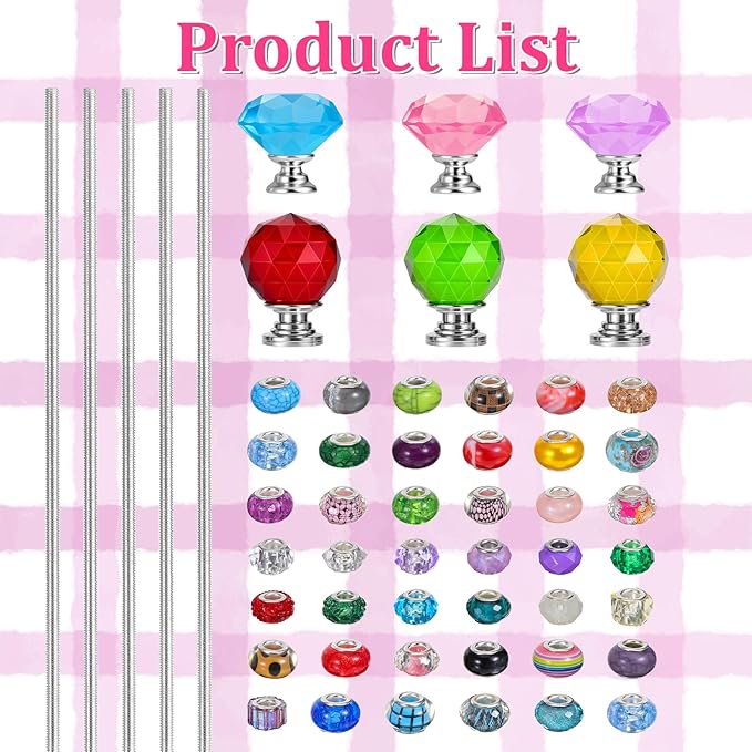 218Pcs Fairy Wands Kit, DIY Fairy Wand Beaded Garden Stake Kit, Garden Stake Decorative Outdoor Beadable Items, with 200 pcs Sparkling Crystal Beads, 6 Crystal Stopper Top, 6 Threaded Rod and Nuts