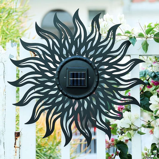 VCUTEKA 20" Sun Metal Wall Art Outdoor Decor Solar Decoration Metal Wall Sculpture Hanging Garden for Indoor Outdoor Patio Fence Decoration Black