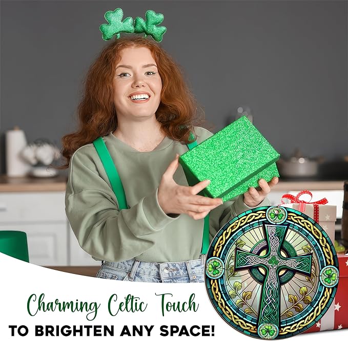 FLAGWIX St Patricks Day Decorations - Double Layered Hanging Suncatcher 6 in for Home Garden Decor - St Patricks Day Decorations, Celtic Cross Home Décor, Irish Gifts for Men Women Friends Family