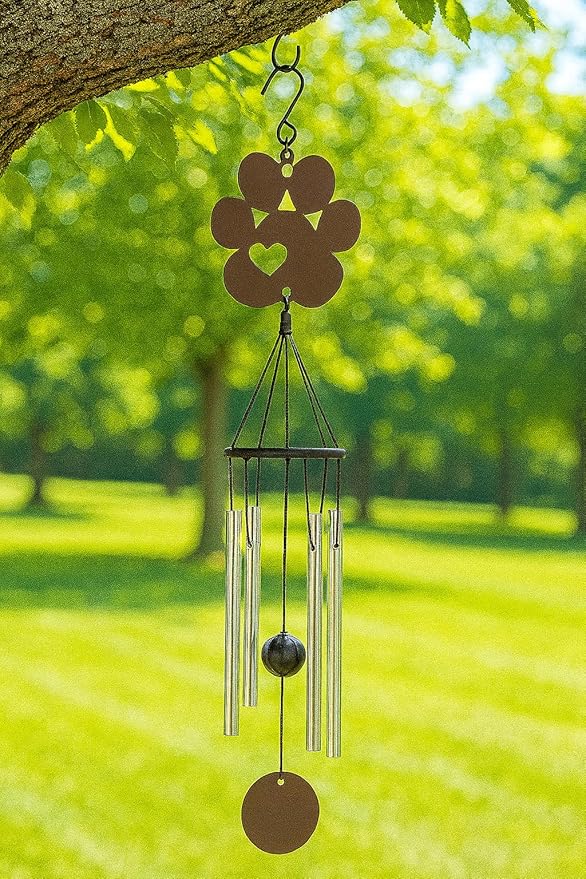 The Bridge Collection Metal Paw Print Wind Chime - Memorial Wind Chime with Heart Paw Print - Decorative Pet Loss Gift with Metal Detail