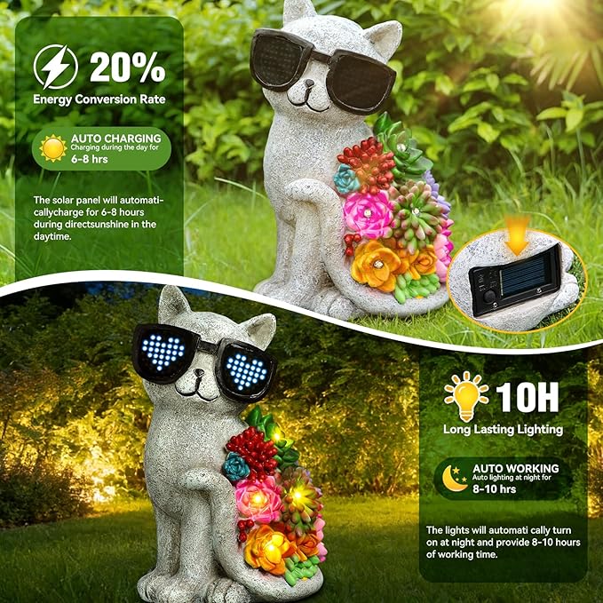kyoryuger Mothers Day Solar Garden Decor Cat Statues for Women Mom Grandma Sister, for Mom,Solar Outdoor Decor for Patio Backyard Yard Lawn Decoration-Unique Birthday Present,Yard Art Ornament