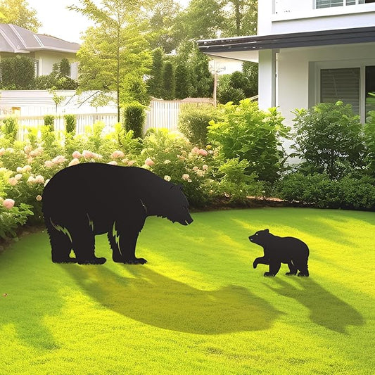 2PCS Black Animal Metal Garden Stakes, Decorative Gifts for Animal Lovers, Women & Men, Black Bear Silhouette Statues for Yard Art, Patio, Lawn, Garden Decorations (Bear)