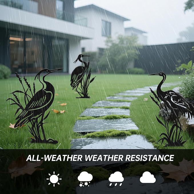 Cranes for Garden,Exquisite Metal Yard Decor Trio: Lifelike Heron Statues Outdoor for Patio & Lawn, Premium Metal Yard Art Gift Set