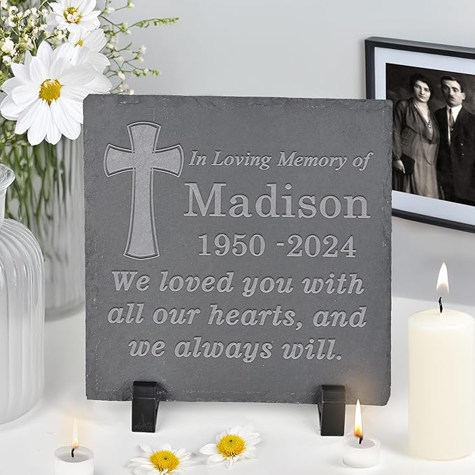 Personalized Memorial Stone Memorial Garden Stone - Sympathy Gifts for Loss of Dad, Mom or Loved One - Bereavement, Remembrance and Condolence Gift - Love You with All Our Hearts Square