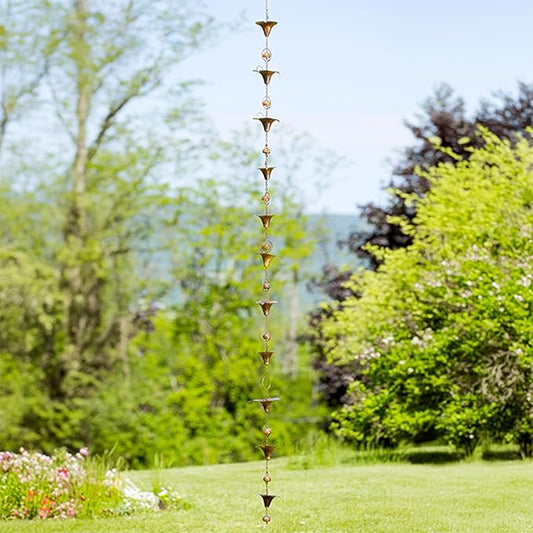 Ancient Graffiti Calla Lilies and Bells Rain Chain, Flamed Copper Colored