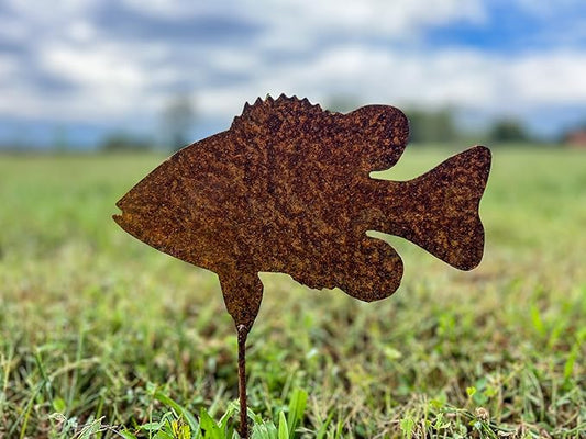 Metal Bass Stake Fish Sculpture Garden Yard Marker Rusty Rustic Decor