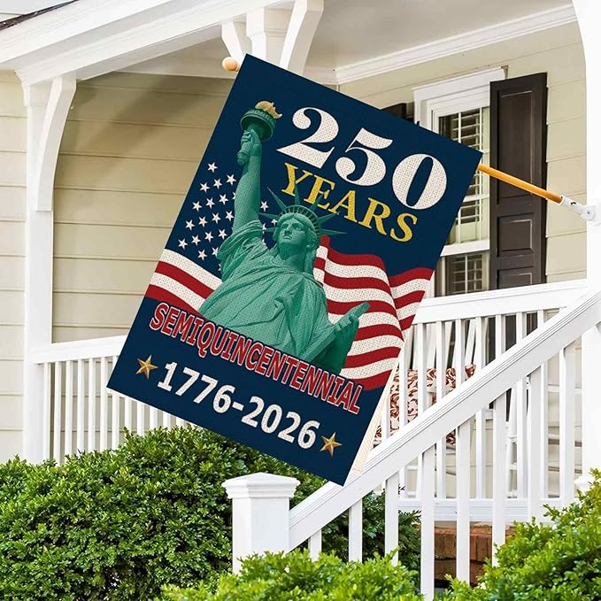 250th Anniversary American House Flag, 1776-2026 Semiquincentennial Patriotic Double-Sided Garden Flag, 28x40 Inch
