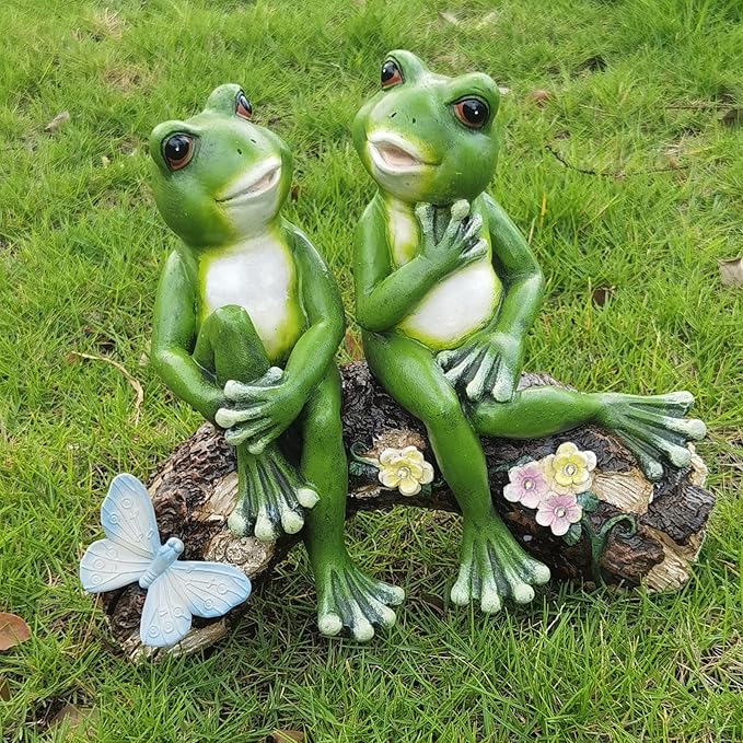 Couple Frogs Garden Statue - 9" Weatherproof Outdoor Yard Decor