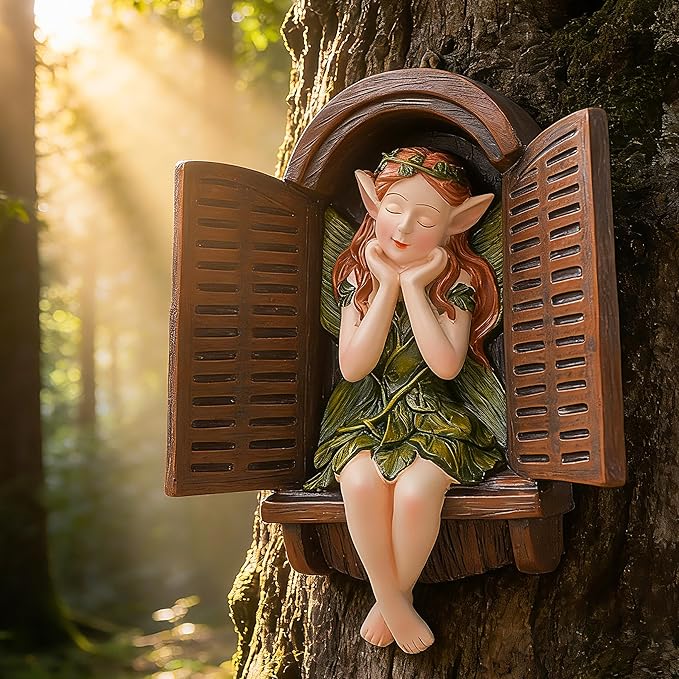 Teaeeno Whimsical Fairy Garden Gnome Statue, Tree Faces Decor Outdoor -7.8 Inch, Funny Garden Tree Decoration, Ideal Patio Yard Lawn Porch Decoration