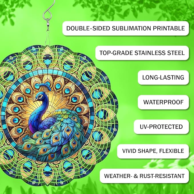 Peacock Wind Spinner, 3D Hanging Stainless Steel Garden Spinner, Wind Spinner Hanging for Outdoor & Indoor Dรฉcor, Unique Gifts for Yard Garden Decoration or Patio Dรฉcor (Peacock)