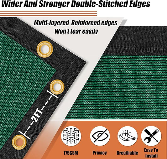KANAGAWA 3ft x 10ft Privacy Screen Fence, 90% Blockage Heavy Duty 175 GSM Fencing Mesh Net Cover for Outdoor Wall Garden Yard Backyard 40 Cable Zip Ties Included Dark Green