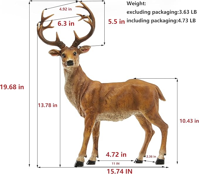 XTAPAN Resin 19.68Inch Height Standing Deer Statue Animals Sculpture Garden Art Decor Yard Ornament Lawn Garden Outdoor Patio Decoration Figurine