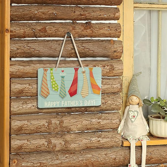 ALAZA Happy Father's Day Color Tie Wood Sign Wall Art Hanging Rustic Plaque Board Decor for Home Front Door Farmhouse Porch Garden Yard Sign 6"x11"